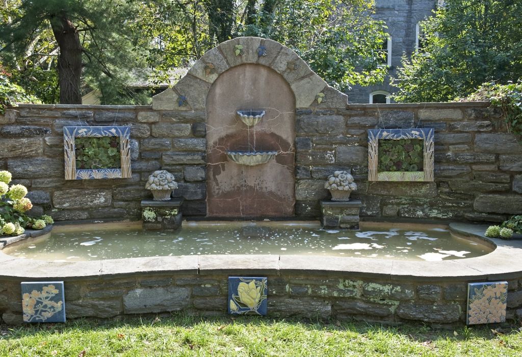 Finished project enhance pond with custom ceramic tiles for outdoor use
