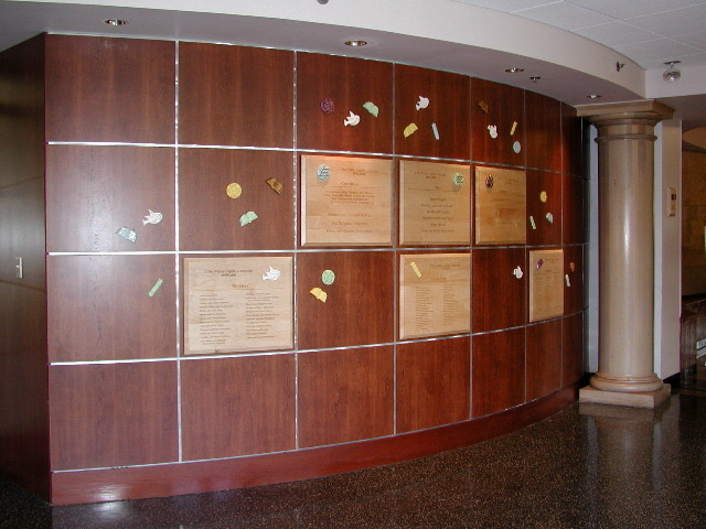 A zoomed out view of the Donor Recognition Wall at Adath Israel of the Main Line
